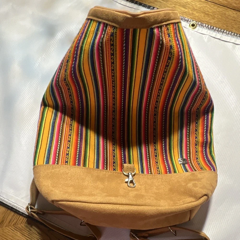 HippieBOHO SUMAK ART Peruvian Aguayo Woven Backpack Faux Suede Machu Picchu 16
